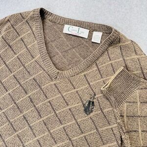 VTG Cypress Links Golf V-Neck Knit Sweater Mens L Diamond Lattice GrandpaCore